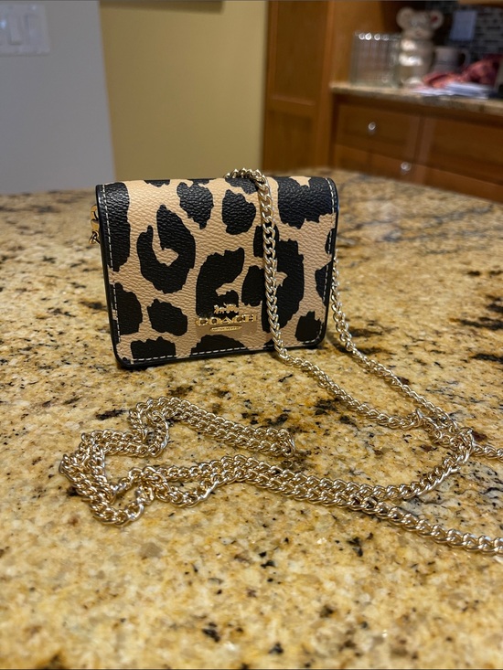 Coach Handbags - Coach Leopard Print Crossbody Wallet - Beige & Black with Gold Chain